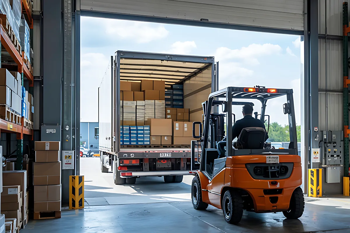 Chicago warehouse loading dock with box trucks